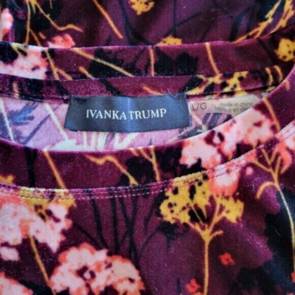 IVANKA TRUMP floral Print Velvet Top Sz Large - Picture 3 of 5